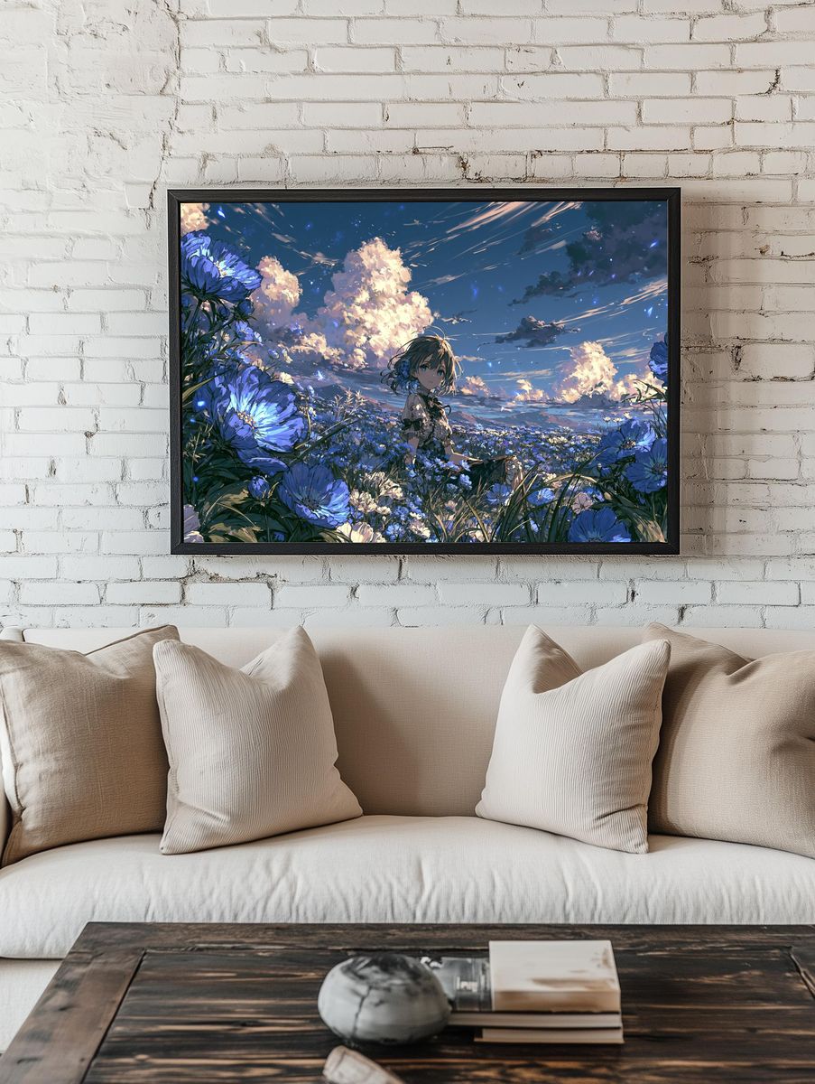 Blue Flower Field Anime Poster. — room view 1