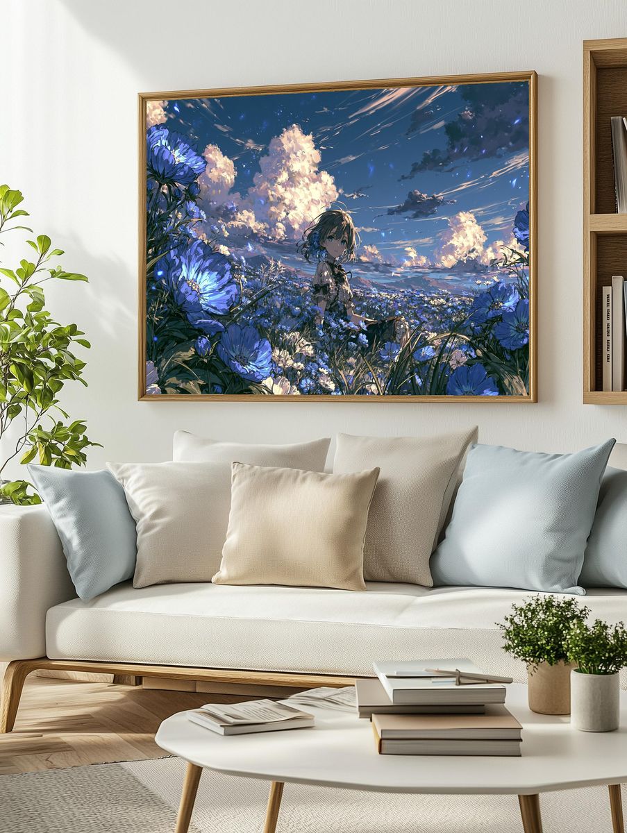 Blue Flower Field Anime Poster. — room view 2
