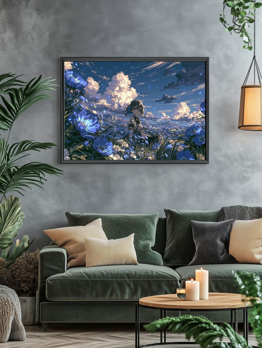Blue Flower Field Anime Poster. — room view 4