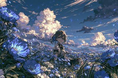 Blue Flower Field Anime Poster.