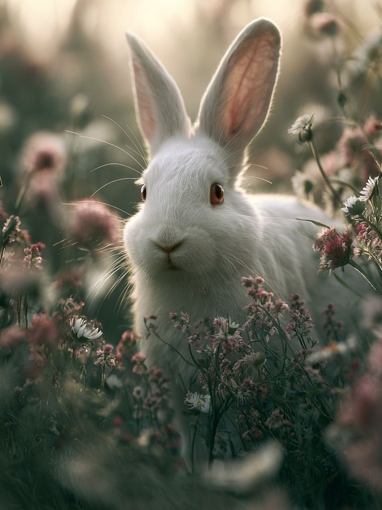 White Rabbit in Wildflowers Poster. poster — animals art