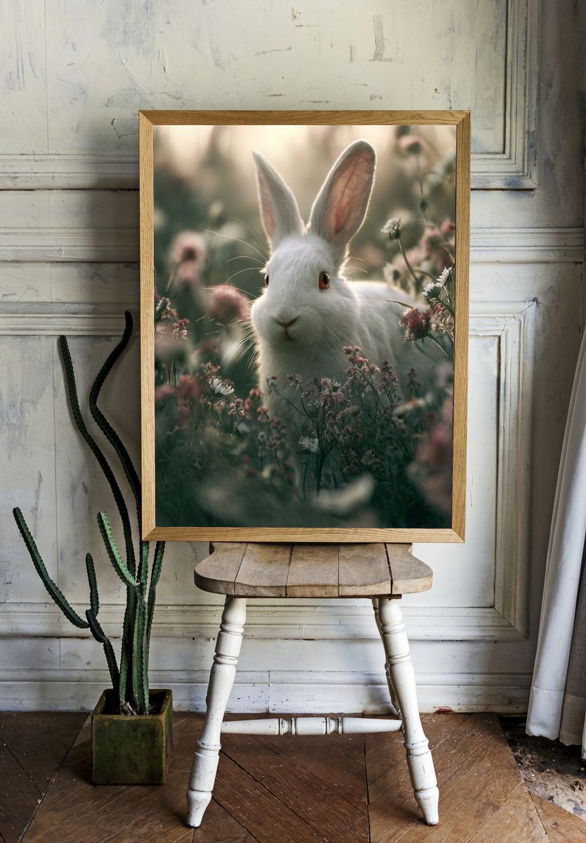 White Rabbit in Wildflowers Poster. room preview