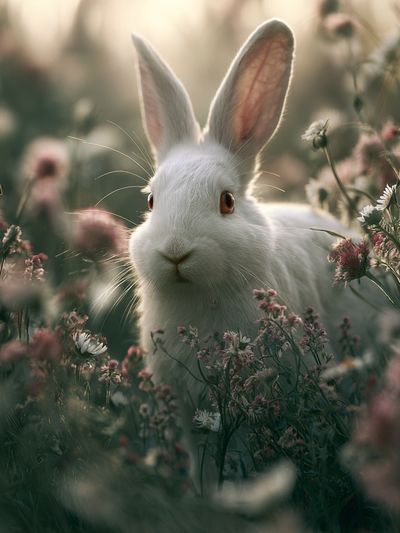 White Rabbit in Wildflowers Poster. poster