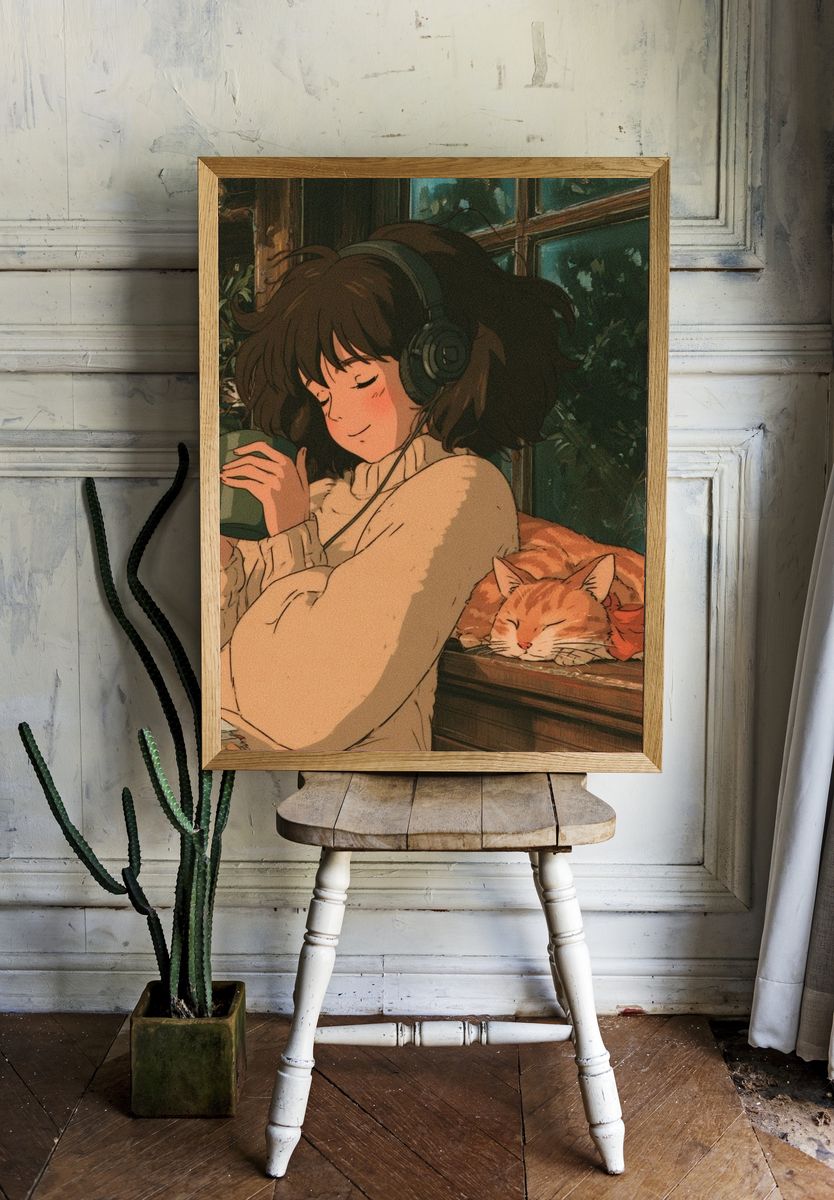 Cozy Reading Girl Illustration Poster. room preview