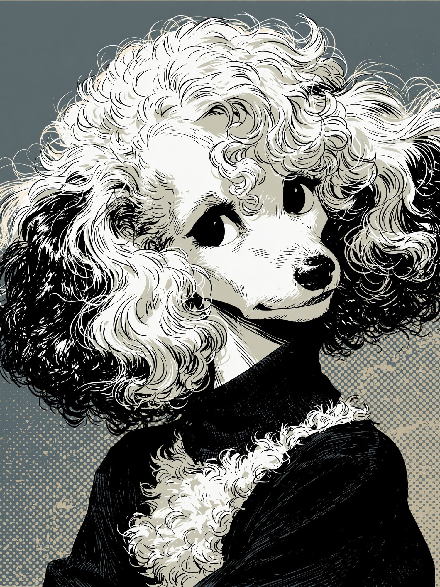 Poodle Portrait Illustration Poster. poster — animals art