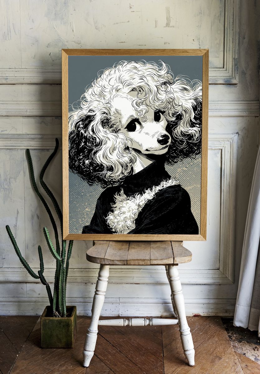 Poodle Portrait Illustration Poster. — room view 1