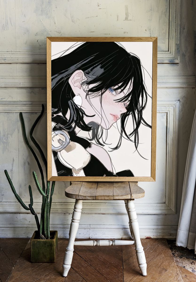 Anime Girl Portrait Print. room preview