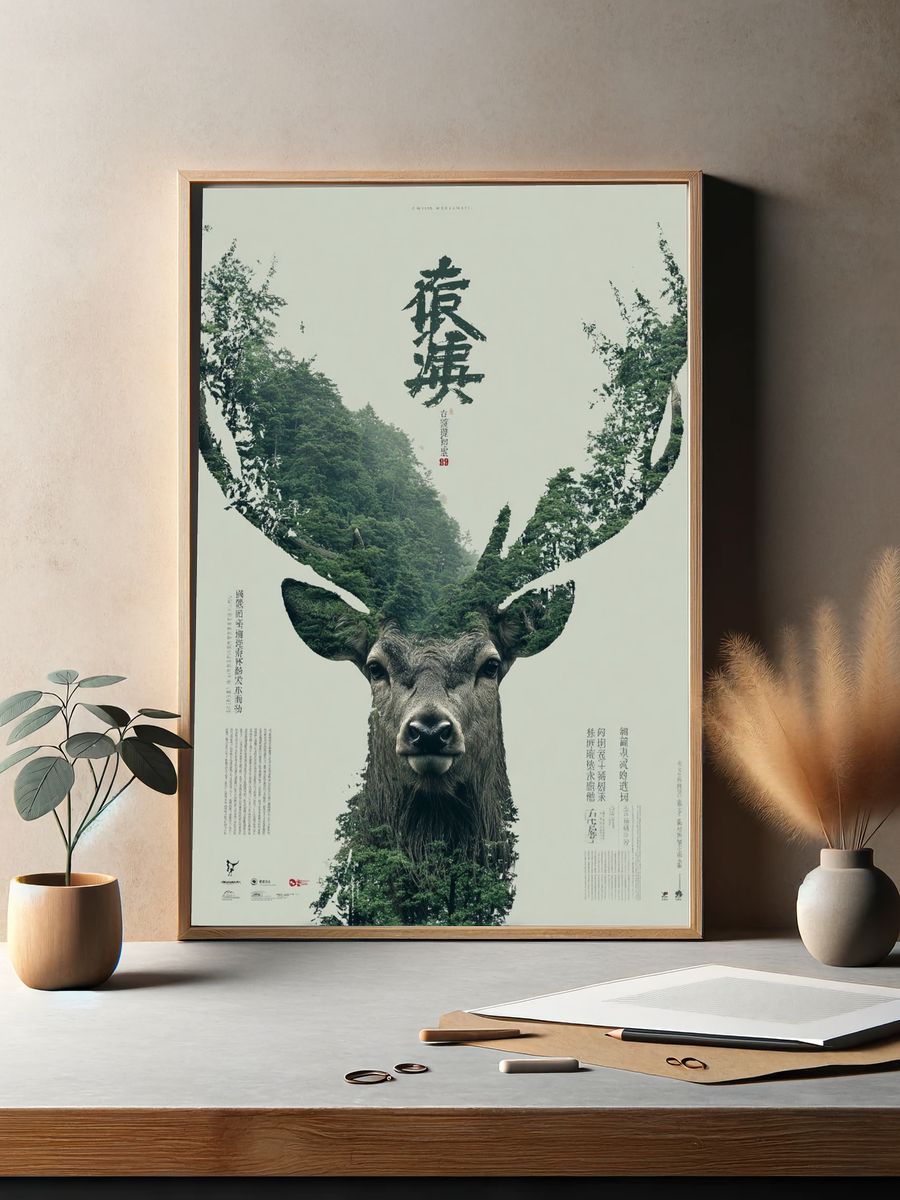 Forest Deer Double Exposure Poster. — room view 2