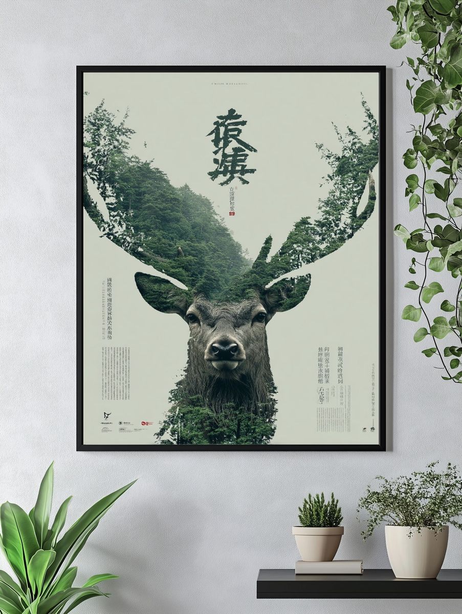 Forest Deer Double Exposure Poster. — room view 4