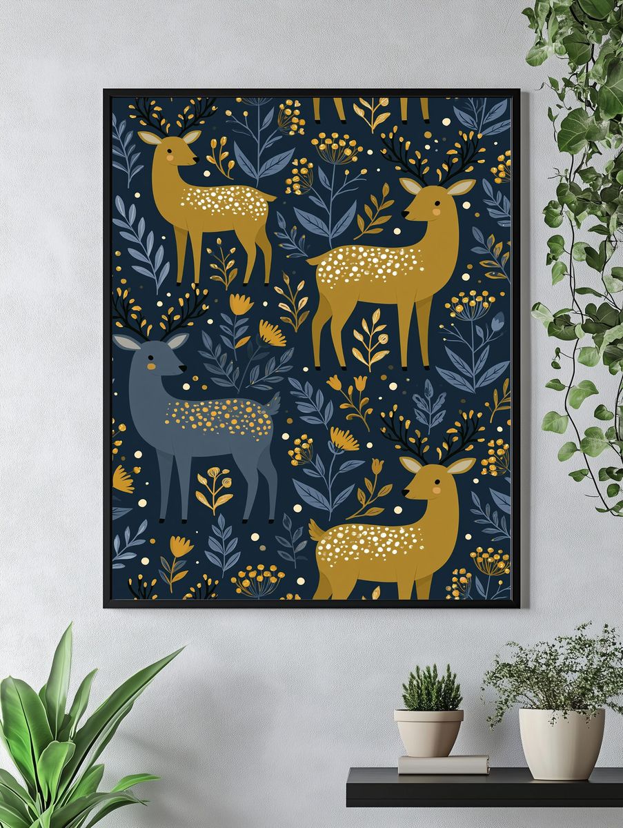 Golden Deer Botanical Pattern Poster. — room view 4