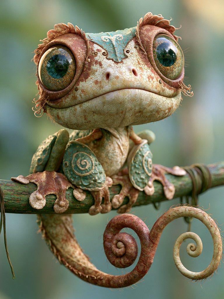 Whimsical Chameleon Portrait Print. poster detail