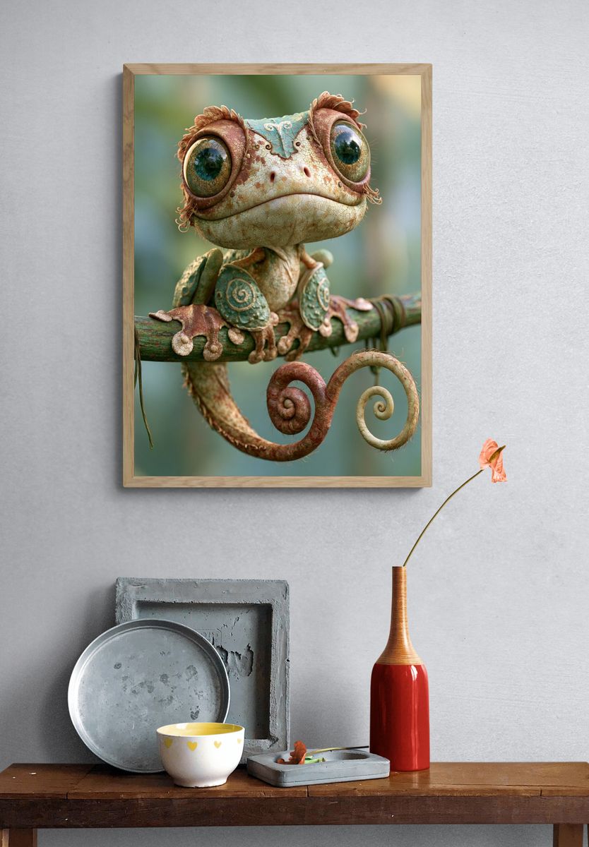 Whimsical Chameleon Portrait Print. — room view 3