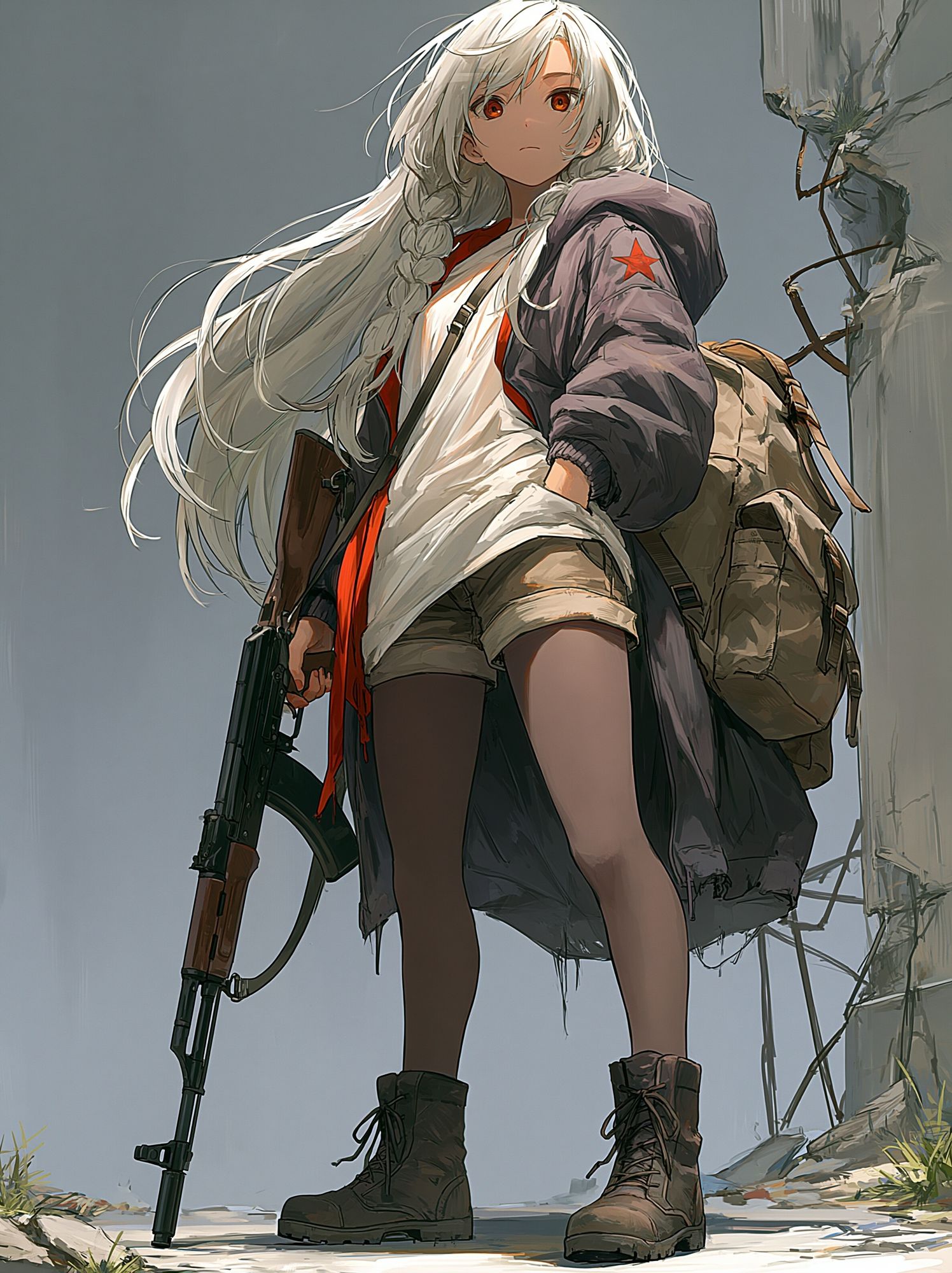 White-Haired Anime Warrior Poster. poster — anime art