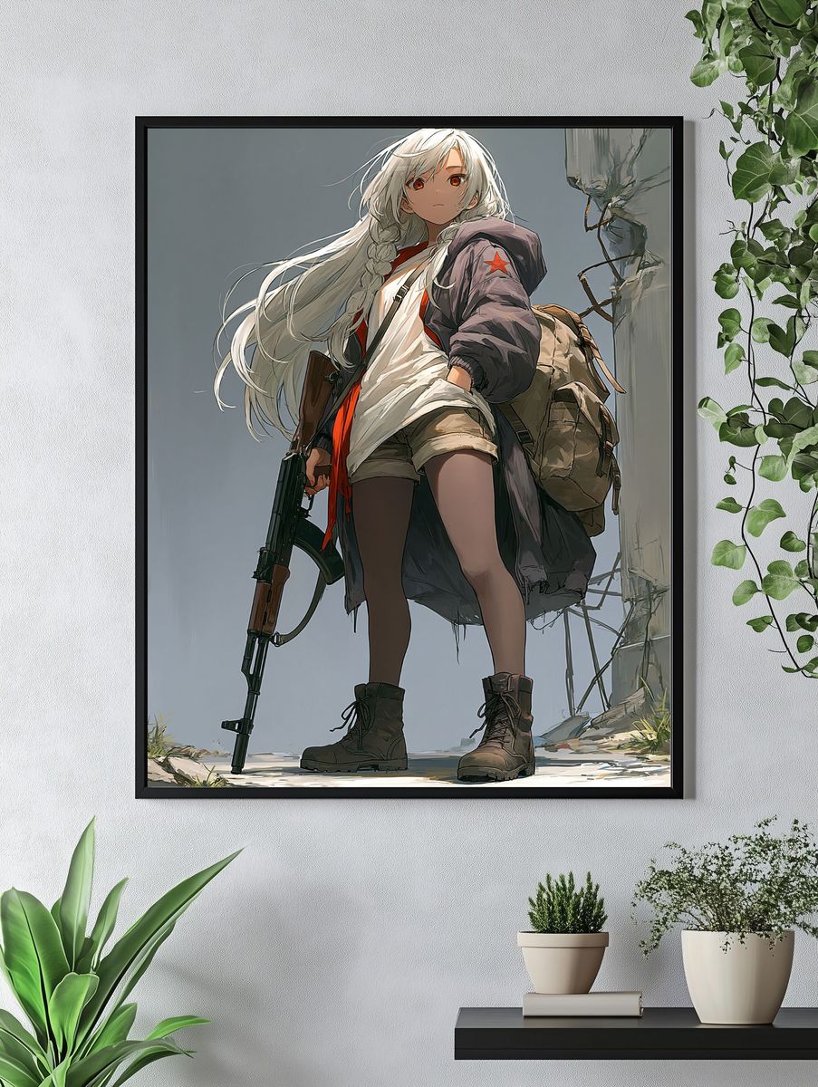 White-Haired Anime Warrior Poster. — room view 4