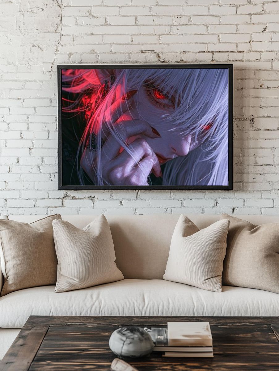 White-Haired Anime Portrait Poster. — room view 1