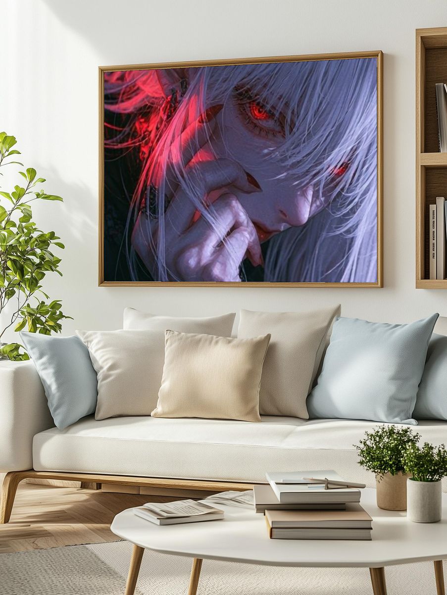 White-Haired Anime Portrait Poster. — room view 2