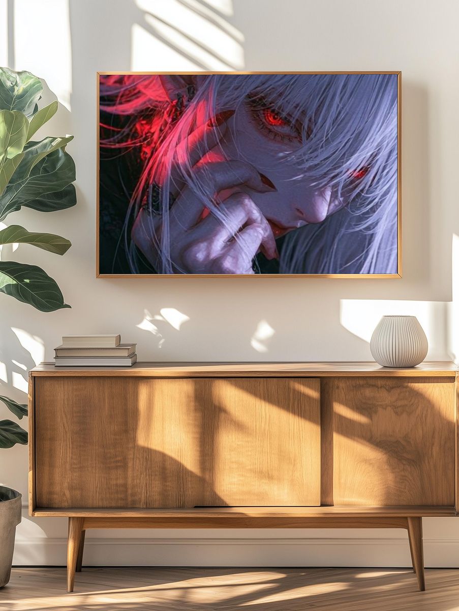 White-Haired Anime Portrait Poster. — room view 3