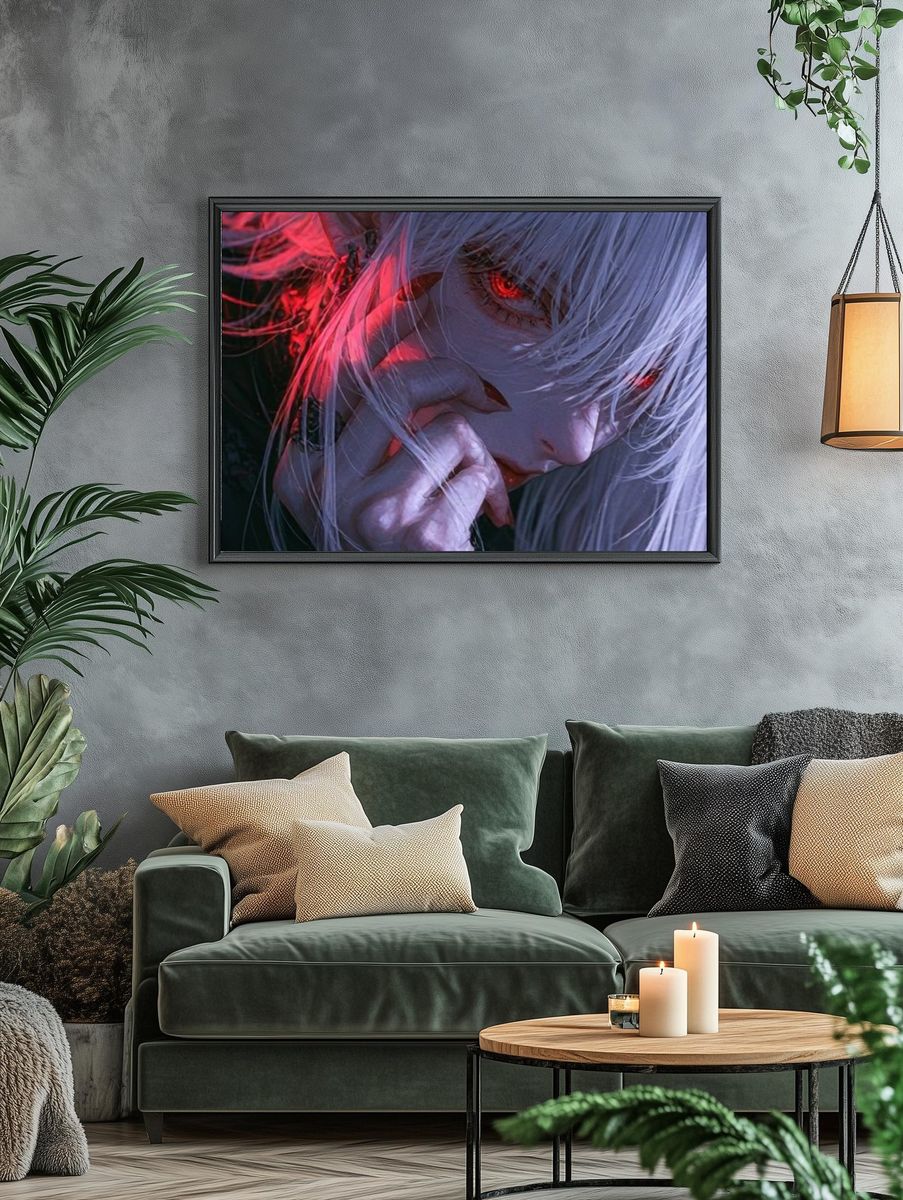 White-Haired Anime Portrait Poster. — room view 4
