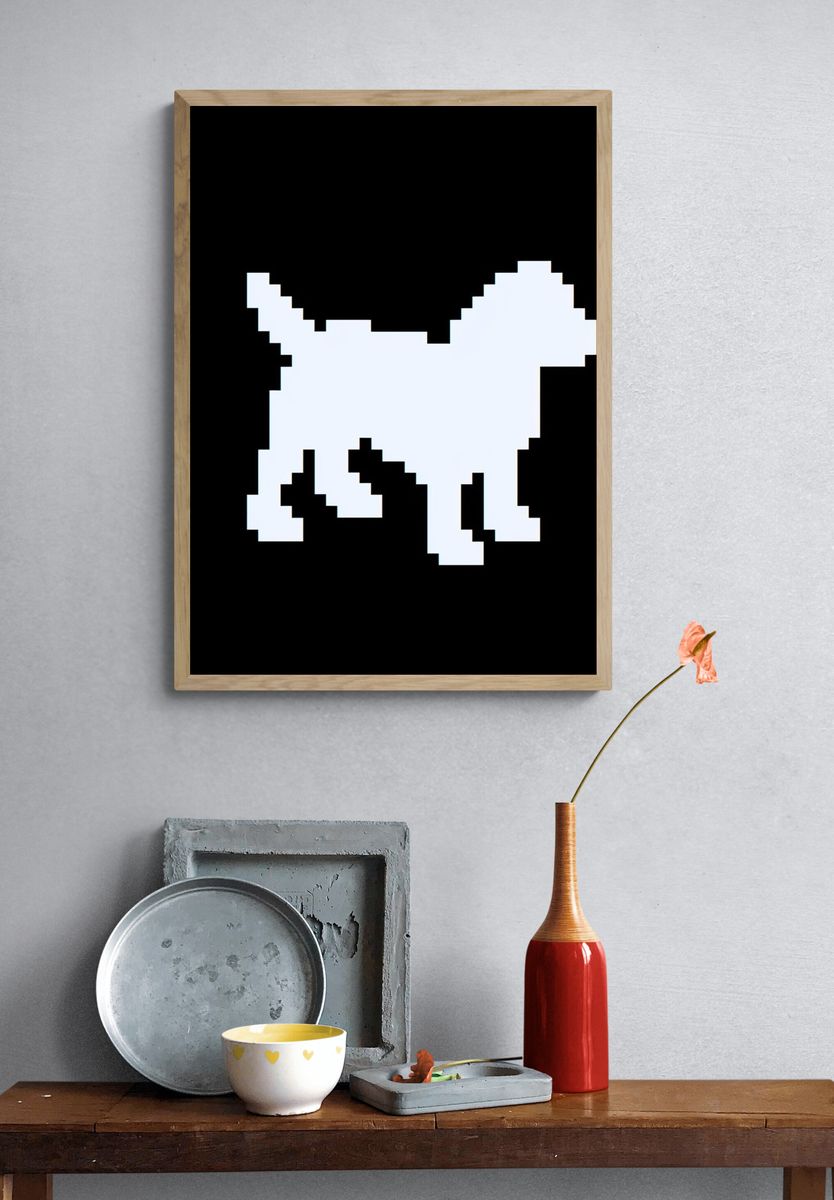 Pixel Dog Silhouette Poster. — room view 3