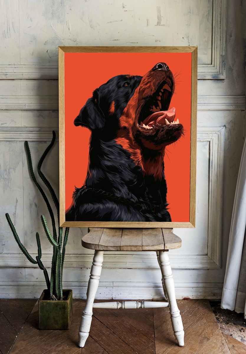 Rottweiler Roar Illustration Poster. — room view 1