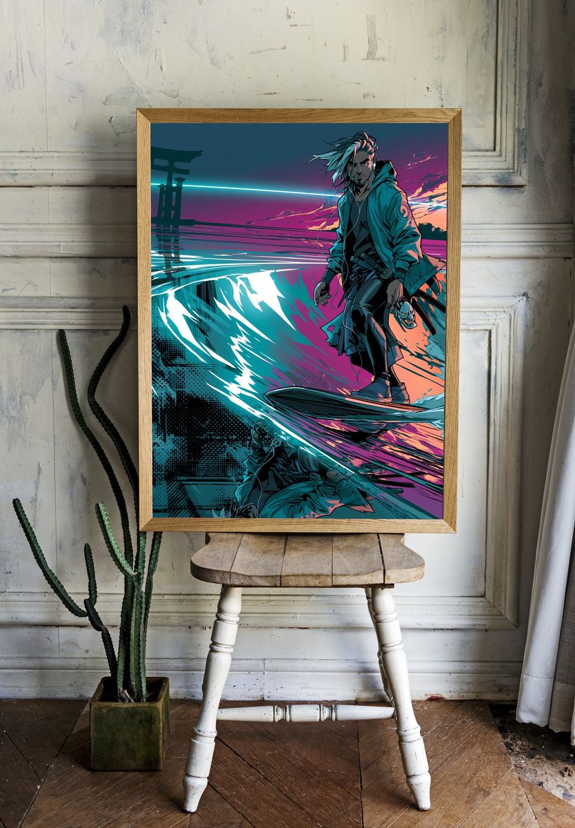 Cyber Samurai Surfing Poster. — room view 1
