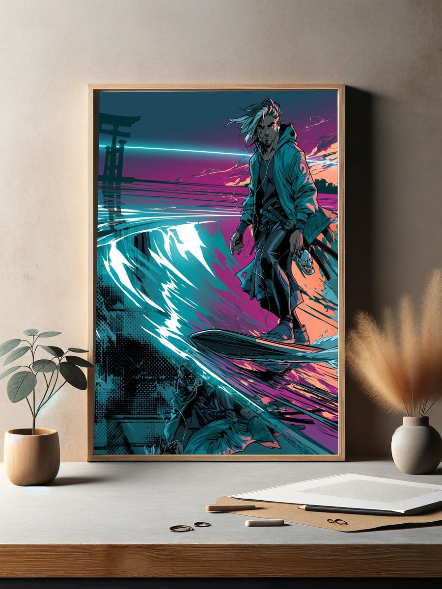 Cyber Samurai Surfing Poster. — room view 2