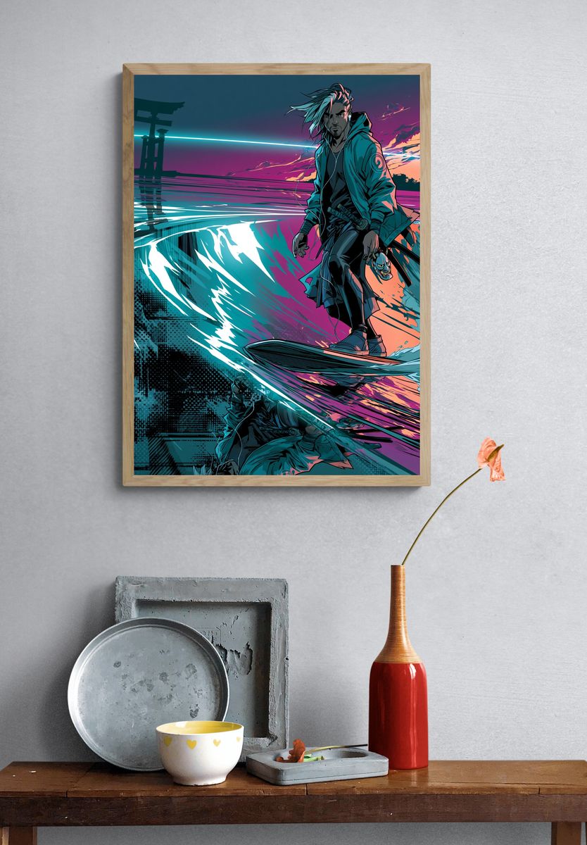 Cyber Samurai Surfing Poster. — room view 3