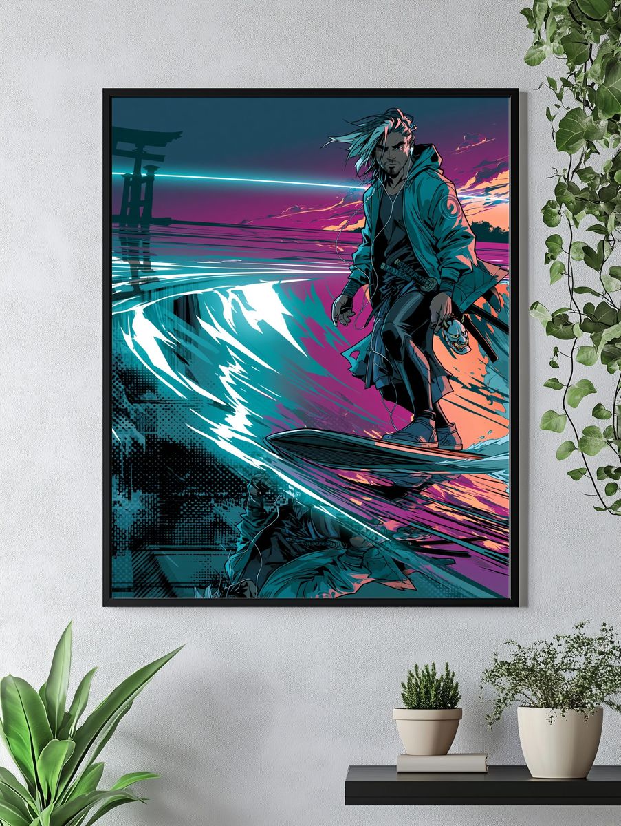 Cyber Samurai Surfing Poster. — room view 4