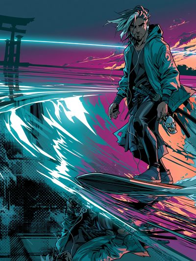 Cyber Samurai Surfing Poster. poster