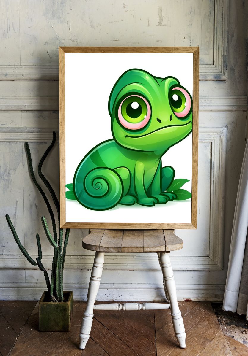 Cute Green Chameleon Cartoon Poster. room preview