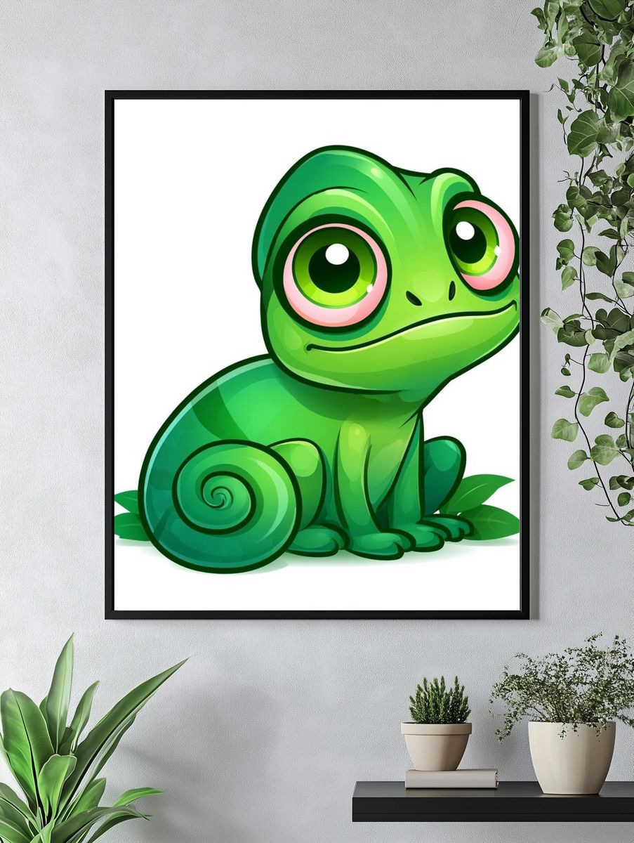 Cute Green Chameleon Cartoon Poster. — room view 4