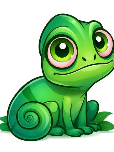 Cute Green Chameleon Cartoon Poster.