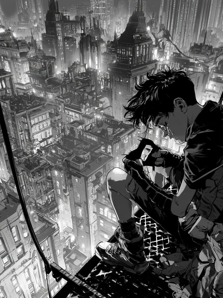 Cyberpunk Cityscape Manga Poster. poster detail