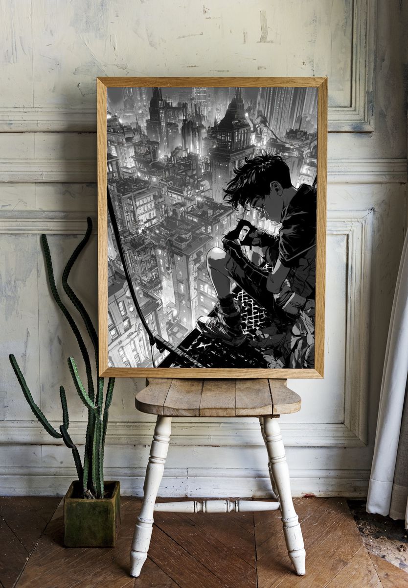 Cyberpunk Cityscape Manga Poster. — room view 1