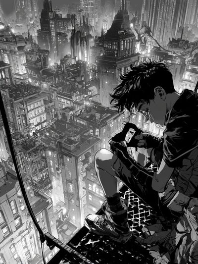 Cyberpunk Cityscape Manga Poster.