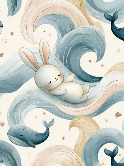 Whale and Bunny Nursery Print. poster