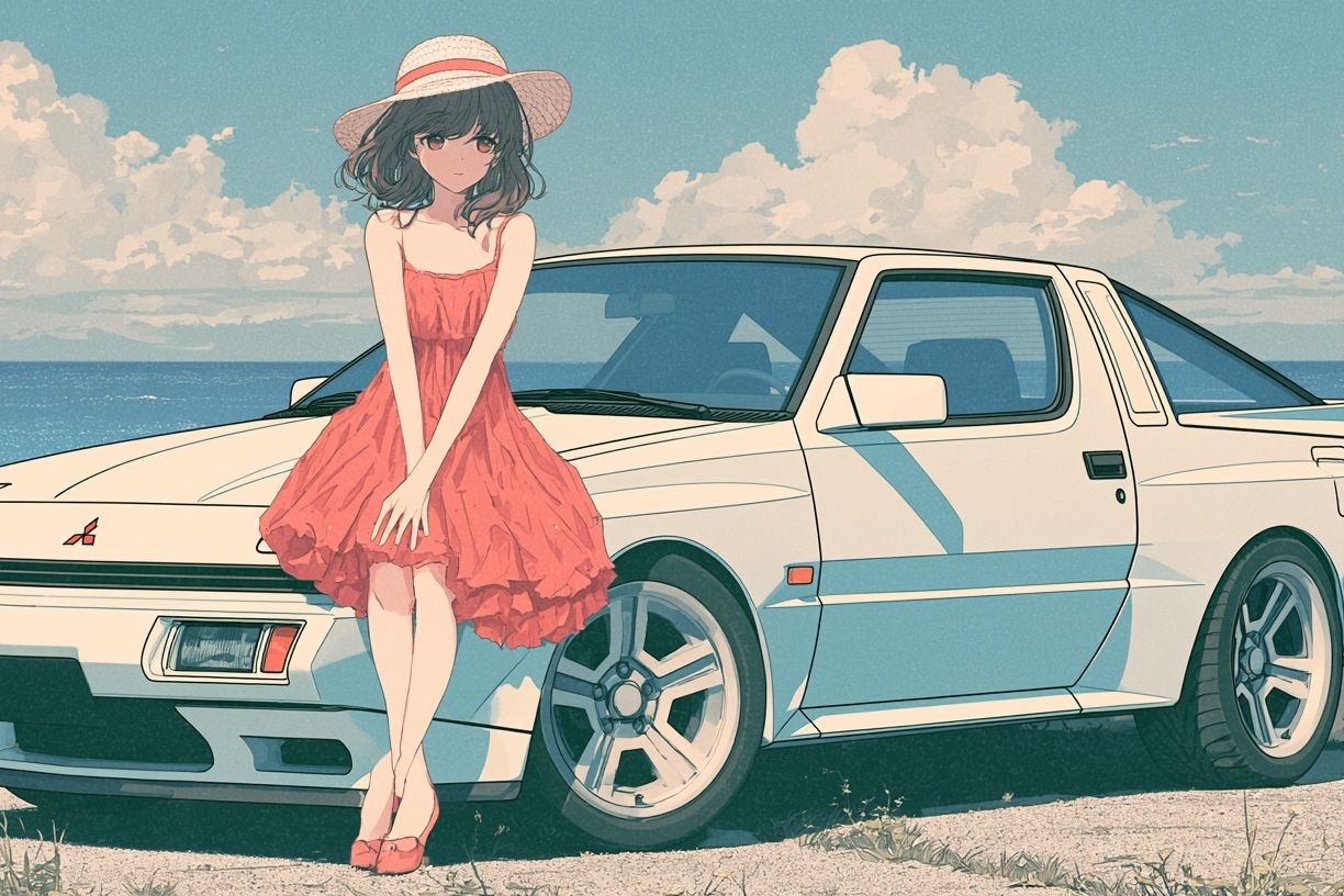 Seaside Anime Car Girl Poster. poster — anime art