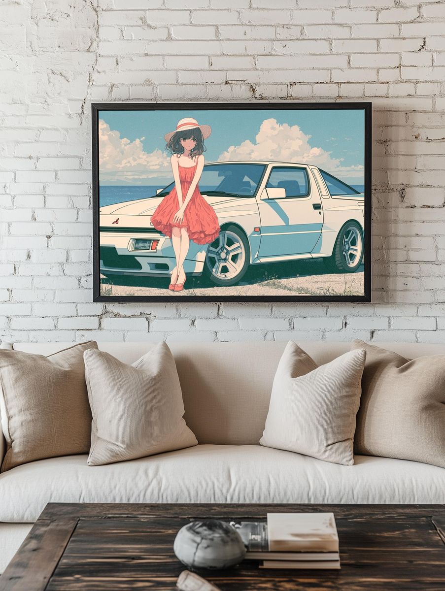 Seaside Anime Car Girl Poster. room preview