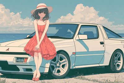 Seaside Anime Car Girl Poster.