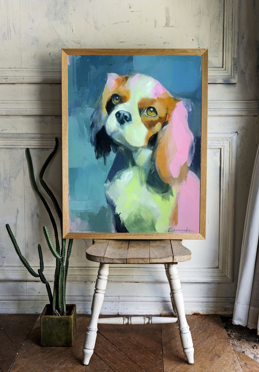 Colorful Beagle Portrait Print. room preview
