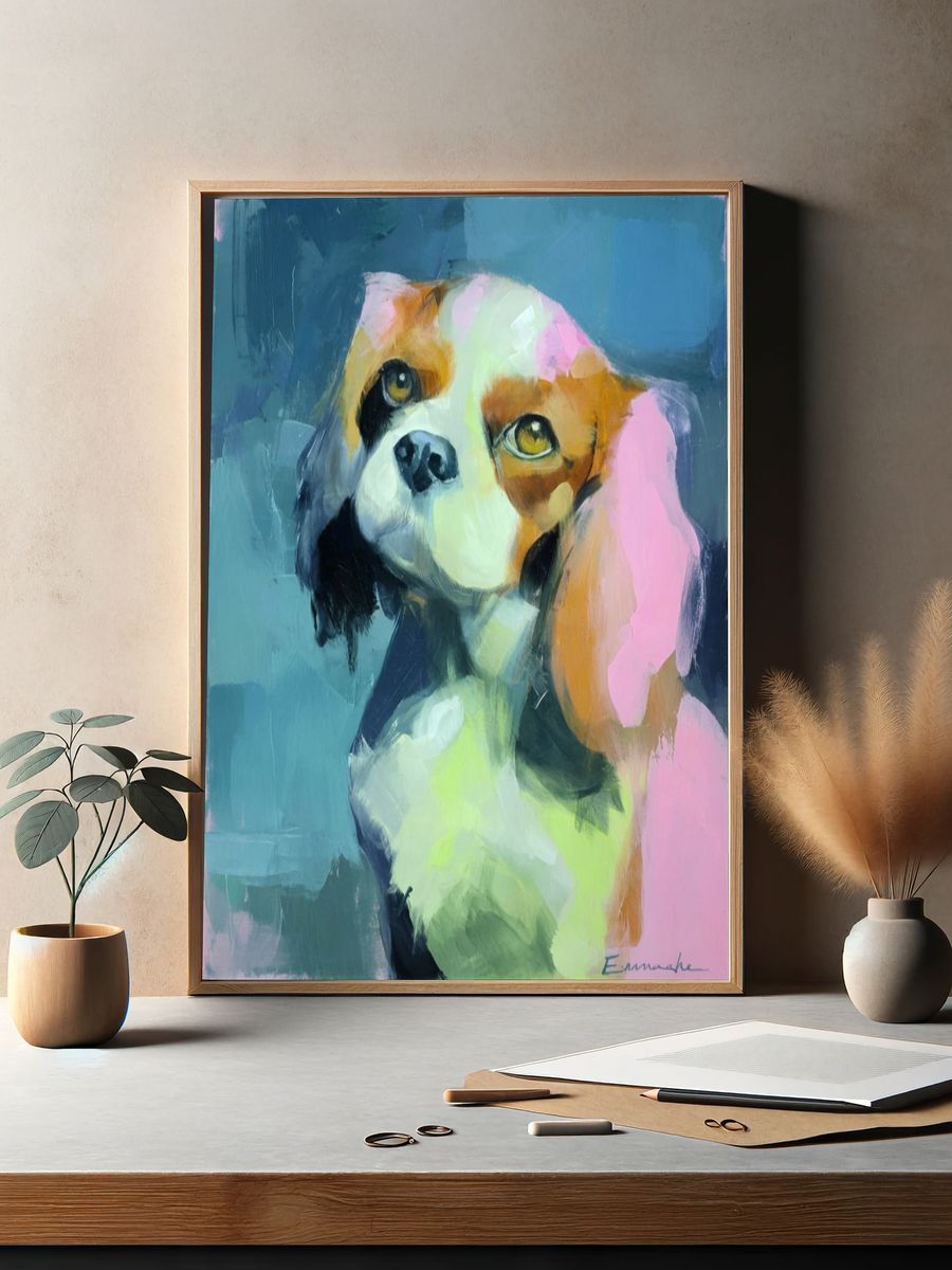 Colorful Beagle Portrait Print. — room view 2