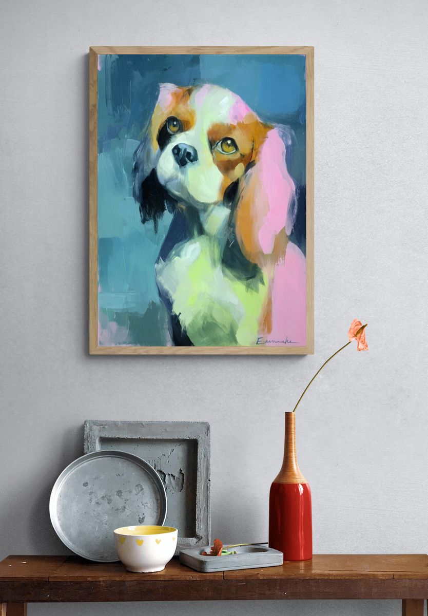 Colorful Beagle Portrait Print. — room view 3