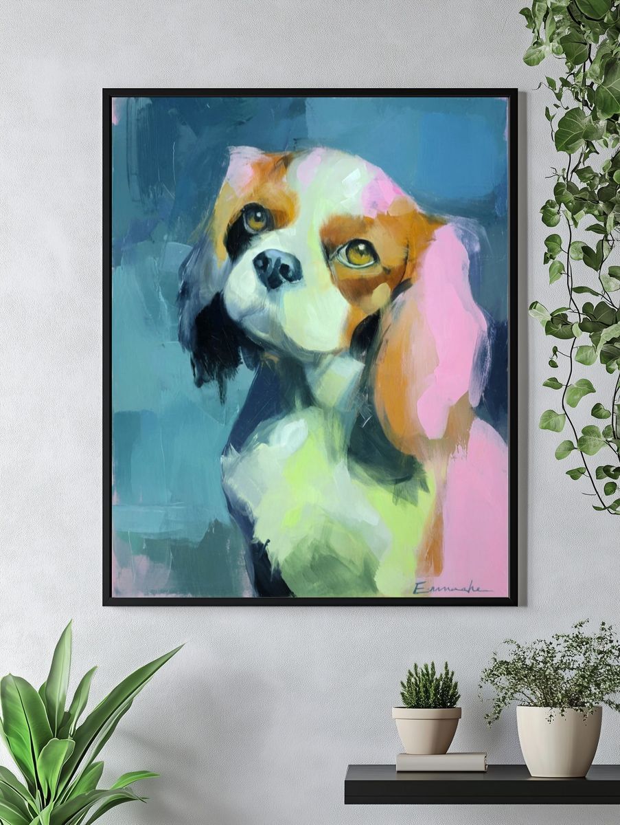 Colorful Beagle Portrait Print. — room view 4