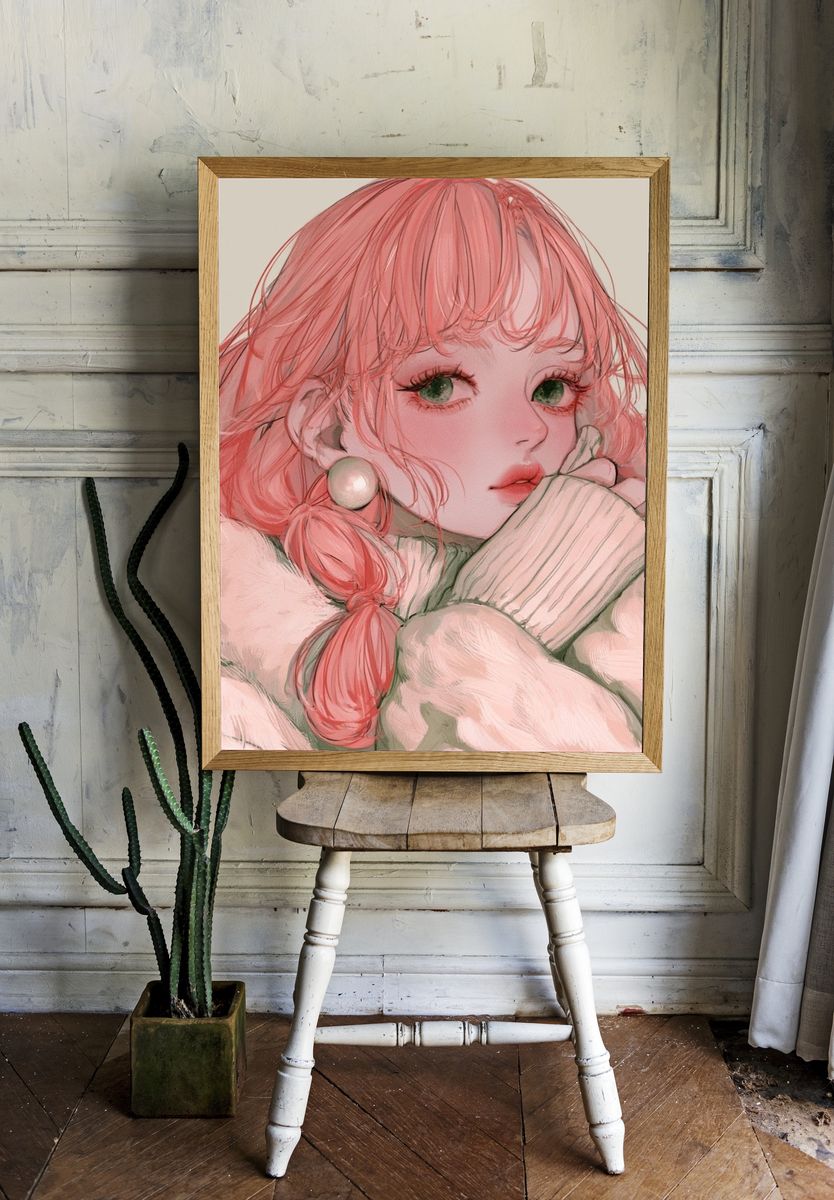 Pink-Haired Girl Illustration Poster. room preview