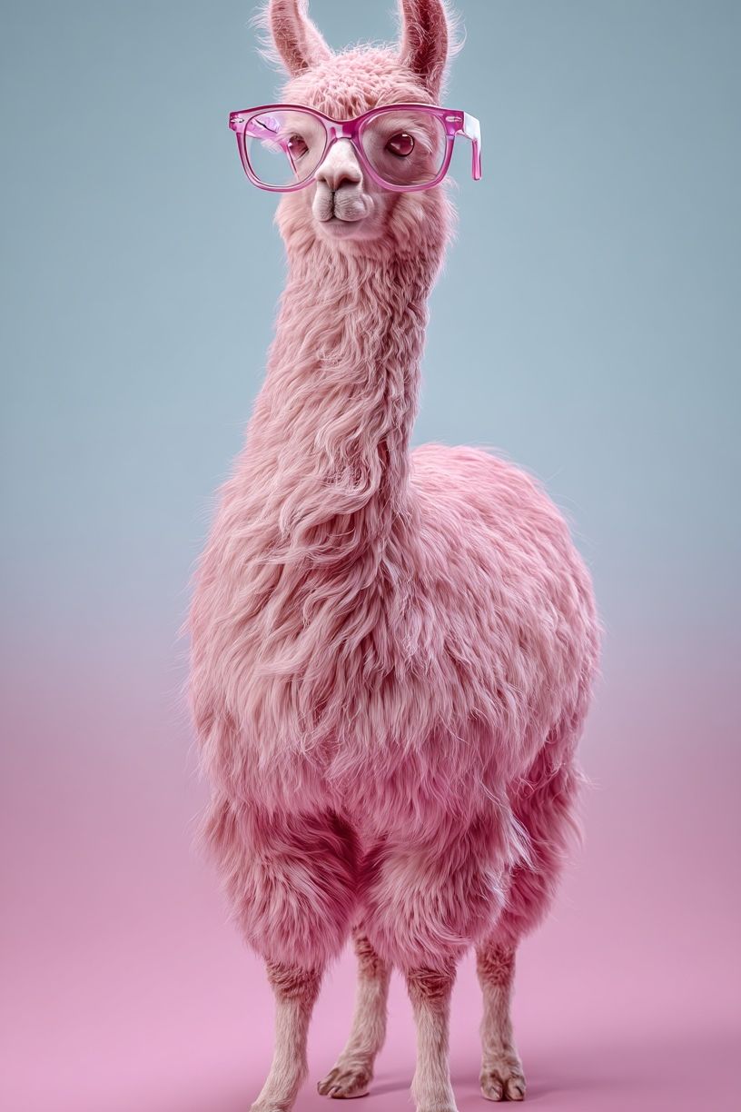 Pink Llama with Glasses Poster. poster detail