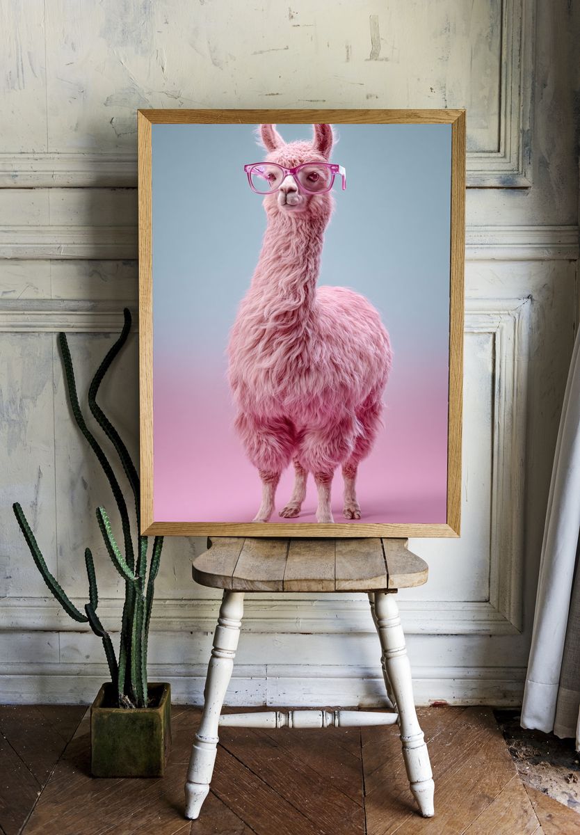 Pink Llama with Glasses Poster. — room view 1