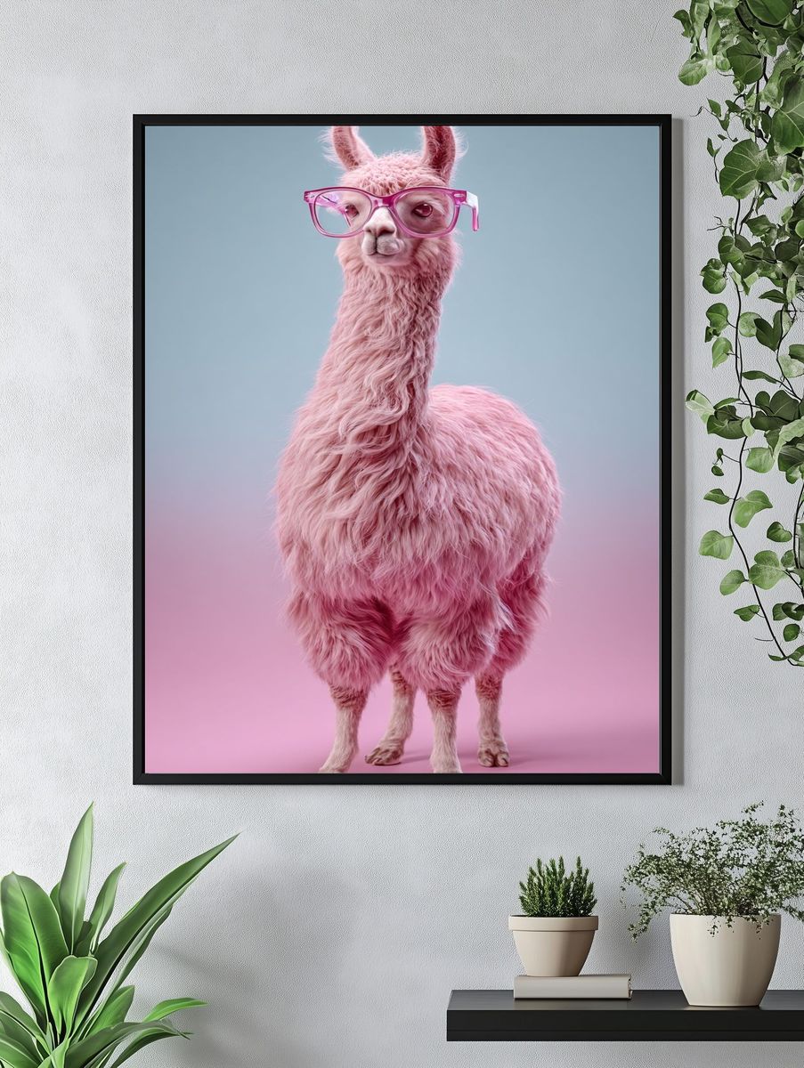 Pink Llama with Glasses Poster. — room view 4
