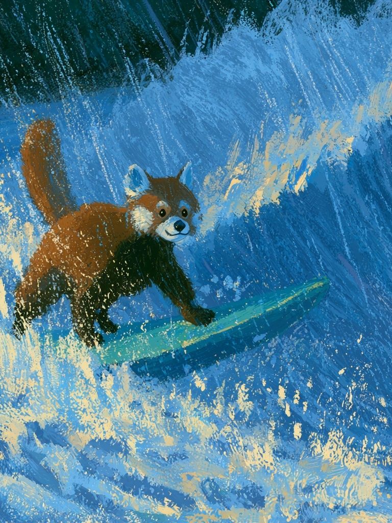 Surfing Red Panda Illustration Poster. poster — animals art