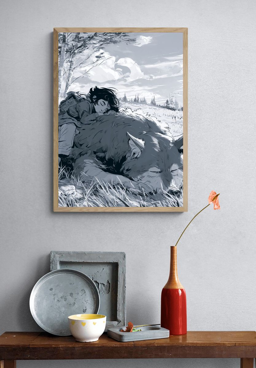 Boy and Wolf Forest Print. — room view 3