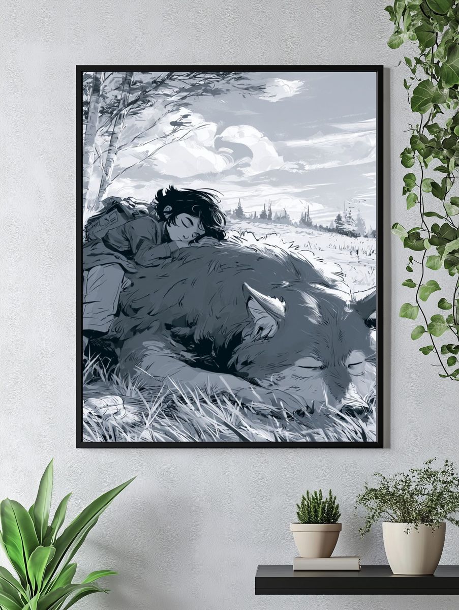 Boy and Wolf Forest Print. — room view 4